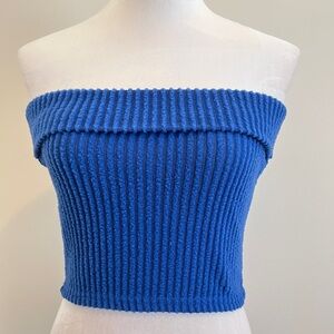 SHEIN  NWOT Blue Ribbed Off-Shoulder Crop Top